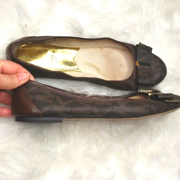Michael Kors Brown Monogram Logo Bow Flats Size 10 - Picture 7 of 11